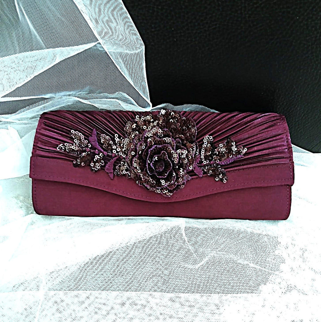 Purple Floral Hat & Satin Clutch Bag Set: Formal Occasion Accessories