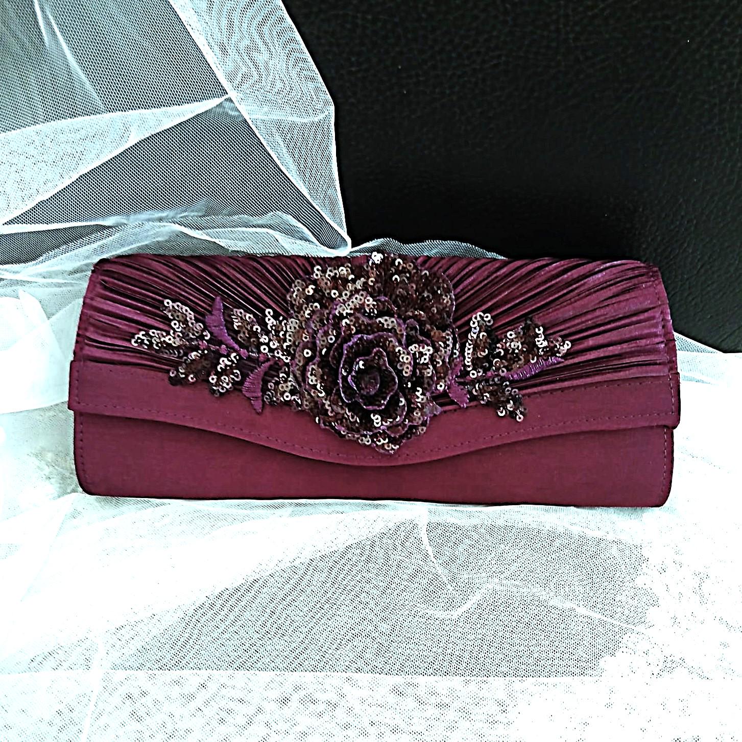 Purple Floral Hat & Satin Clutch Bag Set: Formal Occasion Accessories