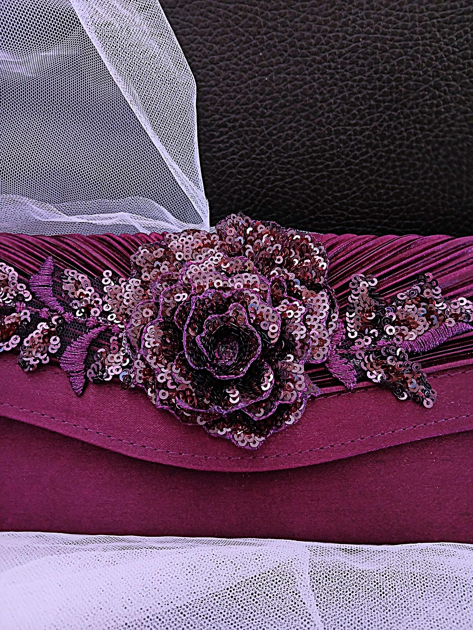 Purple Floral Hat & Satin Clutch Bag Set: Formal Occasion Accessories