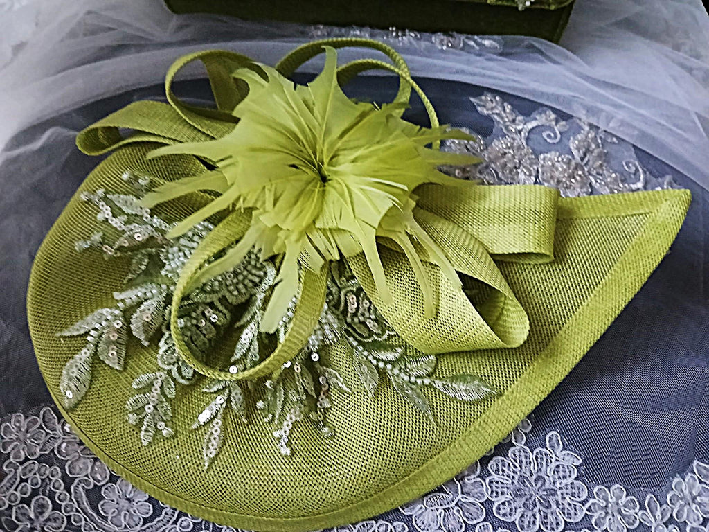 Olive Green Velvet Floral Evening Clutch Bag & Matching Hat Set, Elegant Vintage-Inspired Accessory