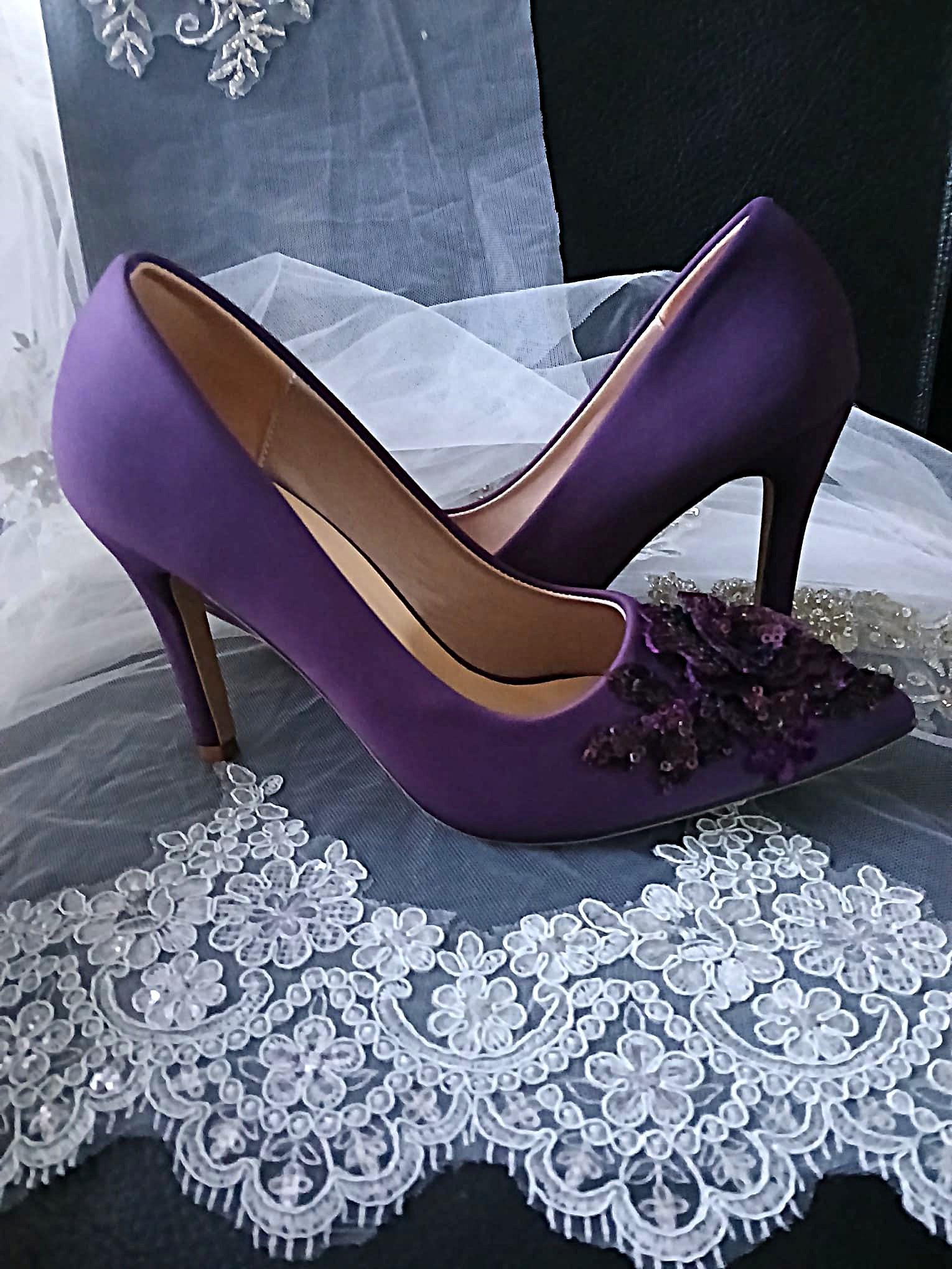 Purple Floral Occasion Shoes, Hat & Clutch Set: EU 38 (UK 5)