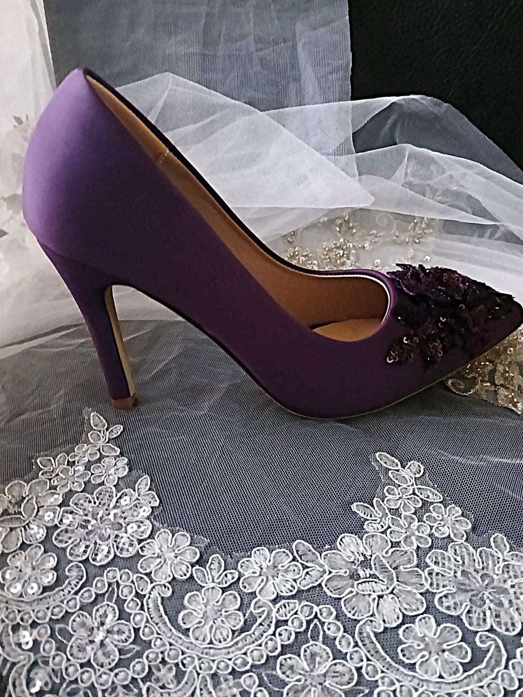 Purple Floral Occasion Shoes, Hat & Clutch Set: EU 38 (UK 5)