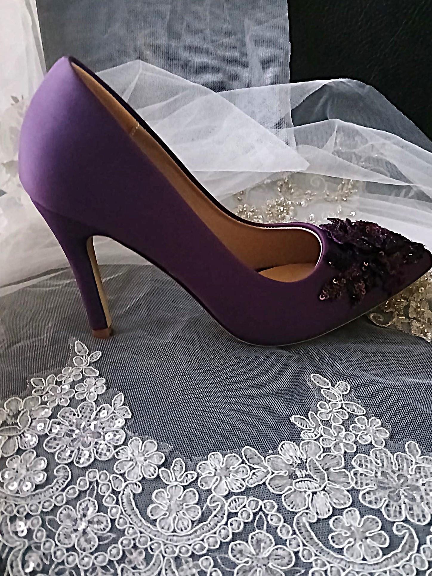 Purple Floral Occasion Shoes, Hat & Clutch Set: EU 38 (UK 5)