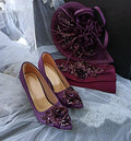 Purple Floral Occasion Shoes, Hat & Clutch Set: EU 38 (UK 5)