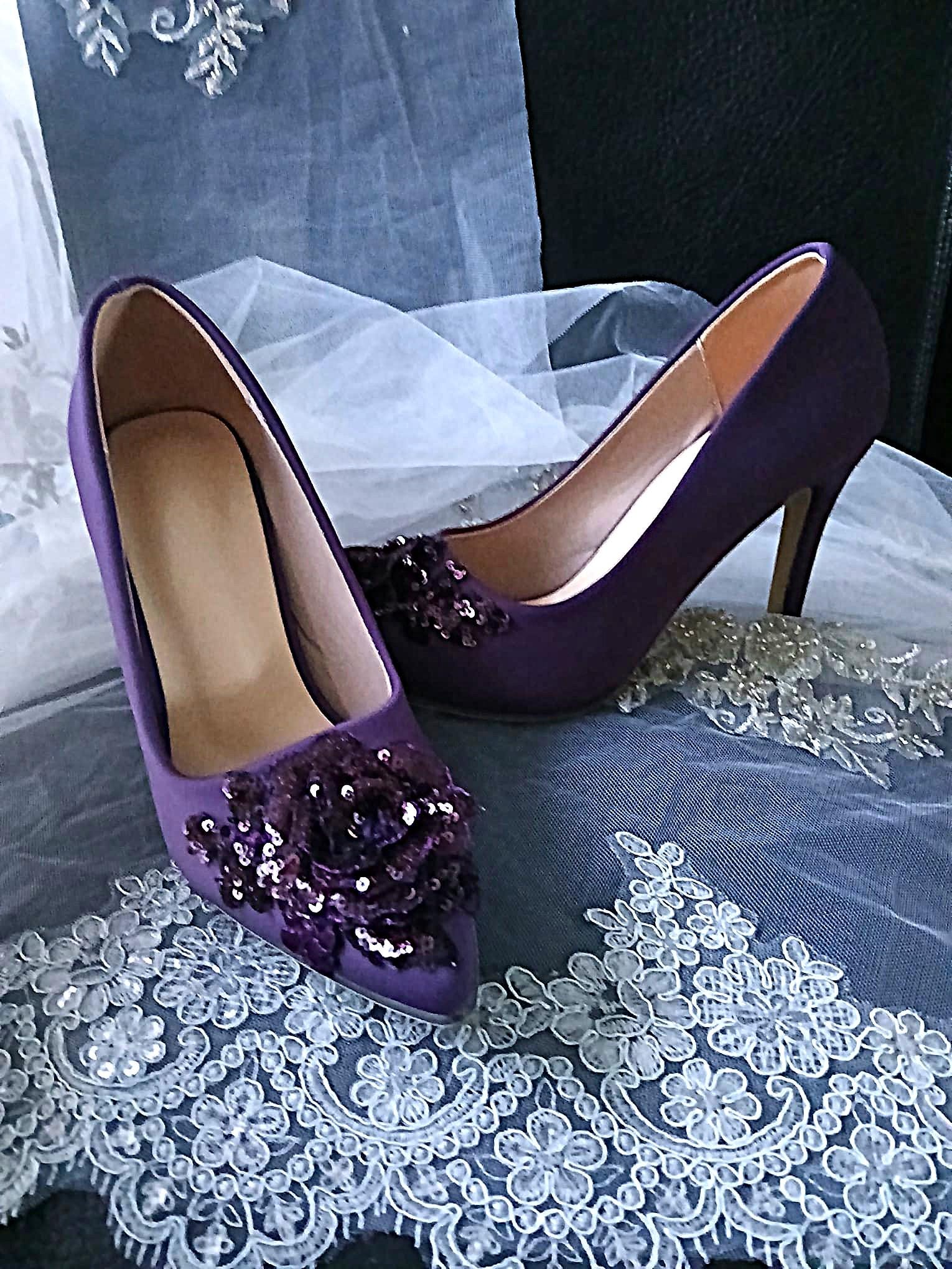Purple Floral Occasion Shoes, Hat & Clutch Set: EU 38 (UK 5)