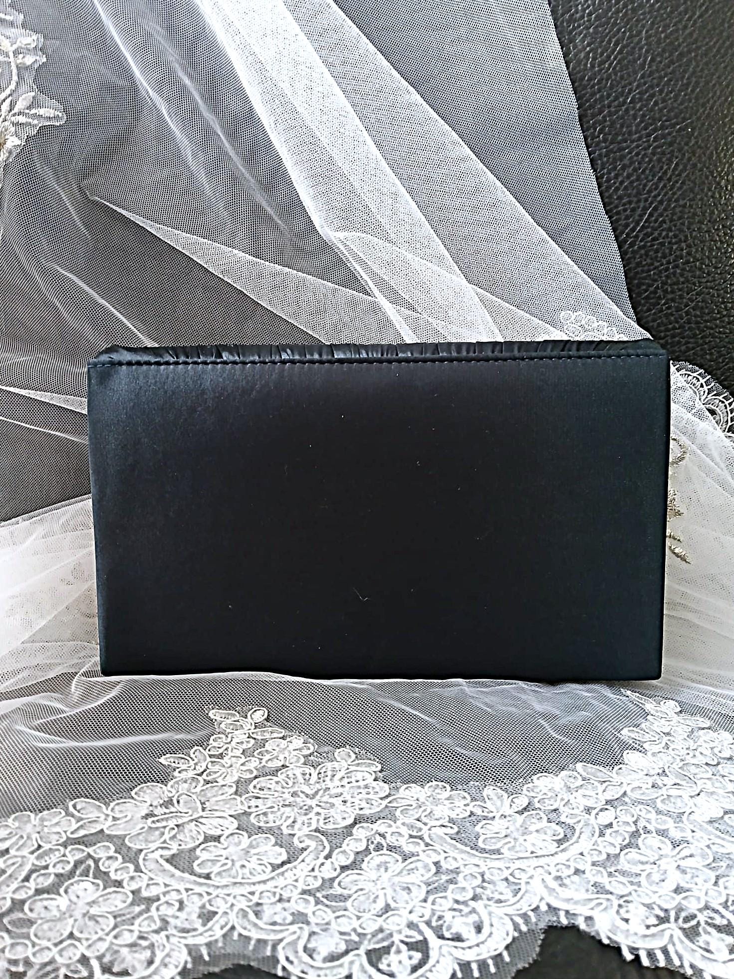 Navy Blue Satin Evening Clutch Bag: Floral Wedding Handbag With Chain