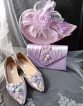 Light Purple Floral Flat Shoes Hat and Clutch Bag Set: Formal Event Footwear