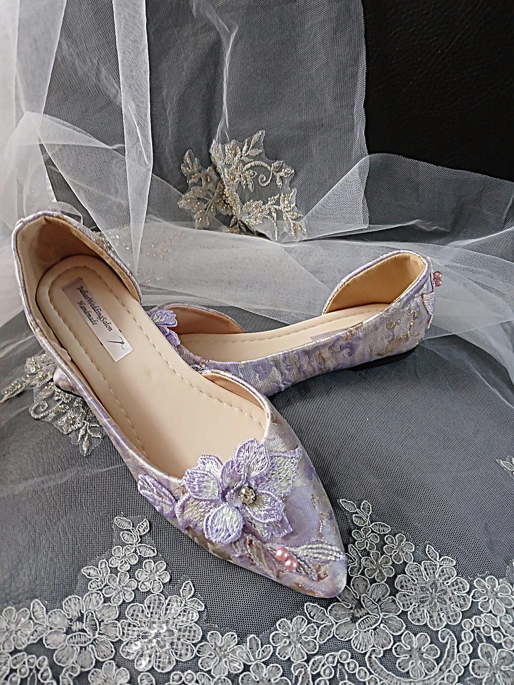 Light Purple Floral Flat Shoes Hat and Clutch Bag Set: Formal Event Footwear