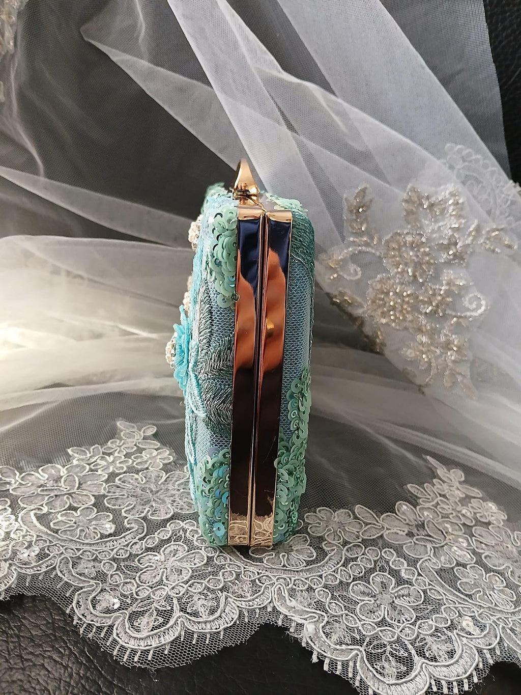 Turquoise Floral Evening Clutch Bag: Wedding, Bridesmaid Purse