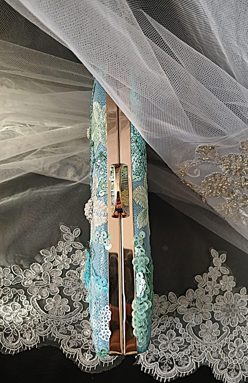 Turquoise Floral Evening Clutch Bag: Wedding, Bridesmaid Purse