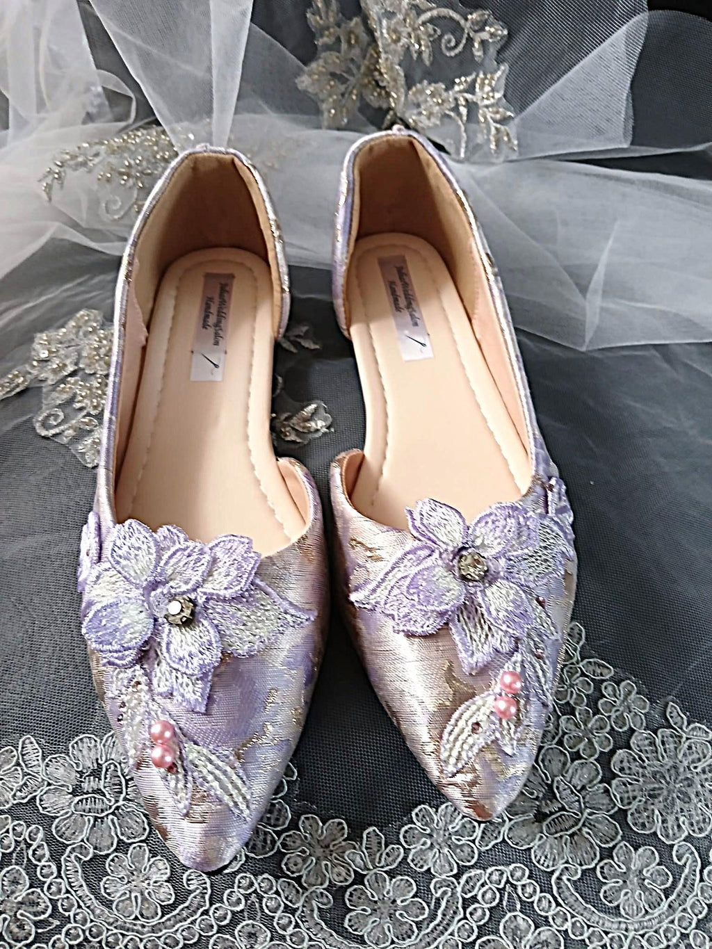 Light Purple Floral Flat Shoes Hat and Clutch Bag Set: Formal Event Footwear