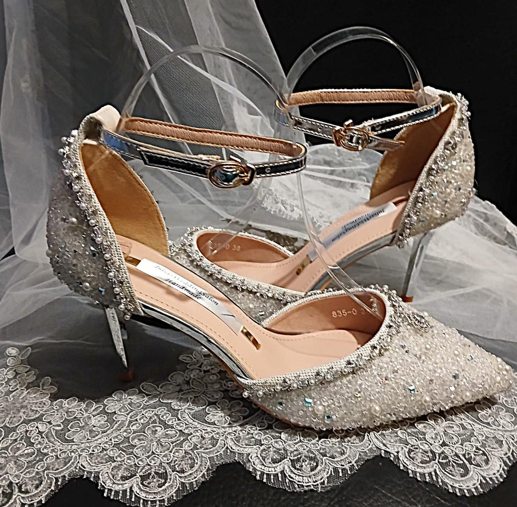 Pearl Crystal Wedding Shoes With 8cm Heels: Bridal Sandals