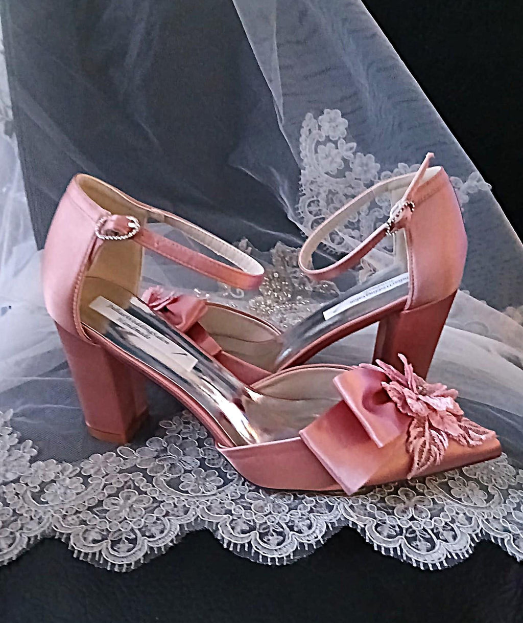 Dusky Pink Floral Block Heel Shoe Set: Hat and Clutch, Formal Event Footwear