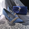 Indigo Blue Suede Evening Shoe & Clutch Set: Embellished Bridesmaid Heels
