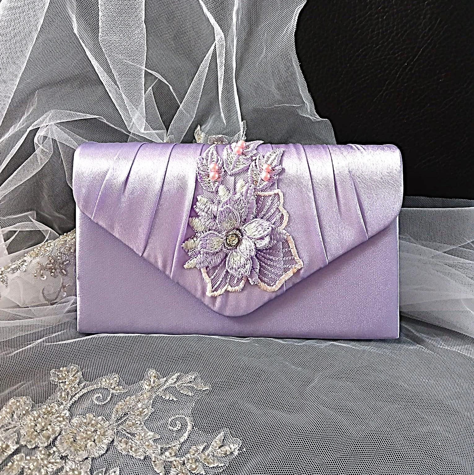 Light Purple Floral Hat & Satin Clutch Bag Set: Formal Event Accessories