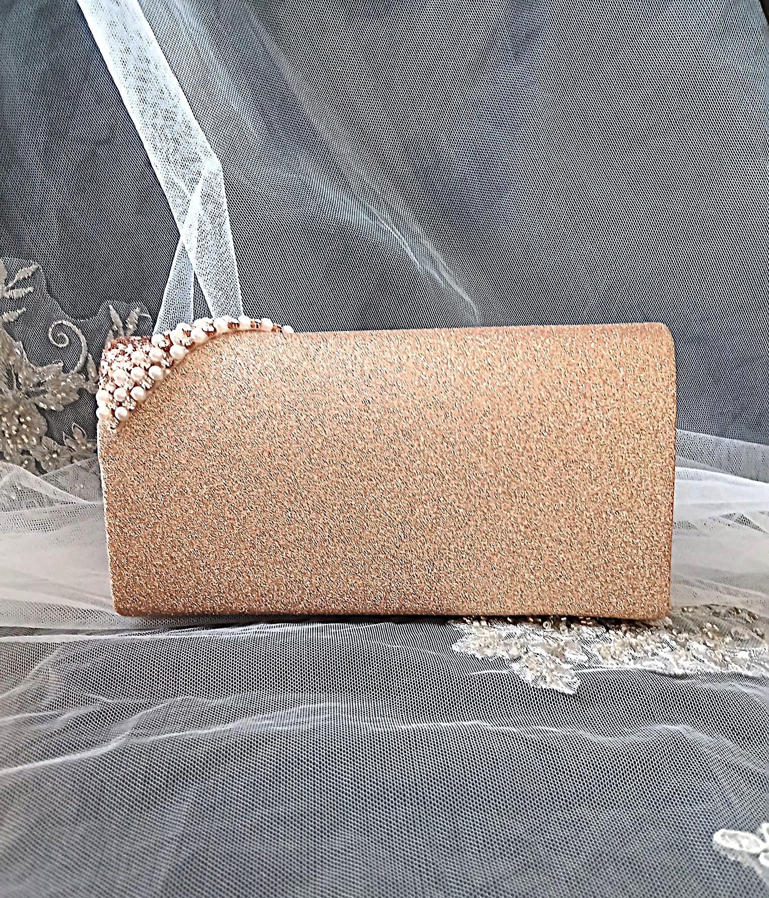 Rose Gold Floral Hat & Glitter Clutch Bag Set: Formal Event Accessories