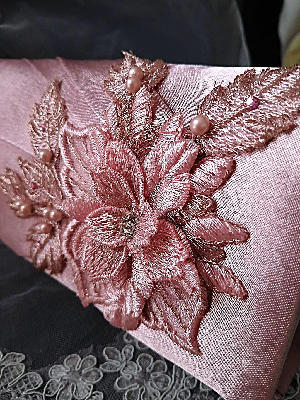 Dusky Pink Floral Fascinator Hat & Satin Clutch Bag Set