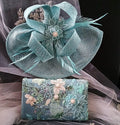 Turquoise Floral Hat & Embroidered Clutch Bag Set: Formal Event Accessories