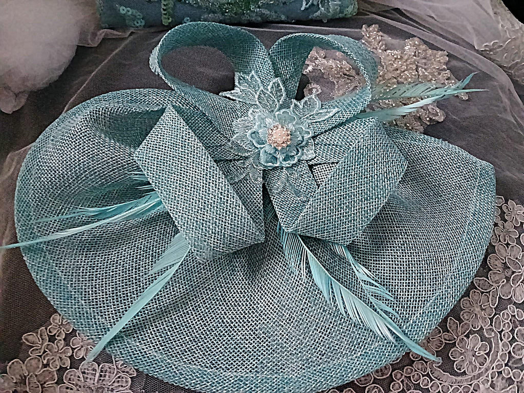 Turquoise Floral Hat & Embroidered Clutch Bag Set: Formal Event Accessories