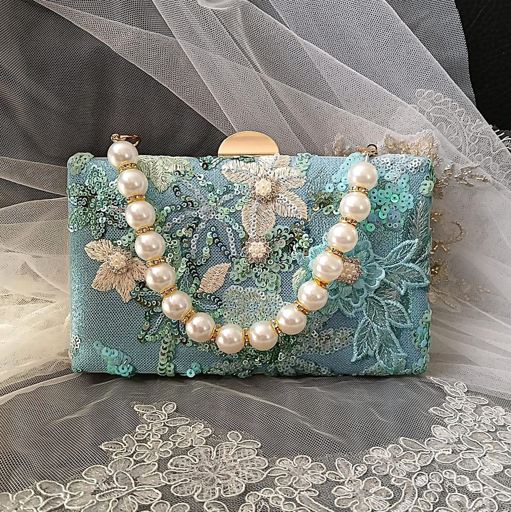 Turquoise Floral Hat & Embroidered Clutch Bag Set: Formal Event Accessories
