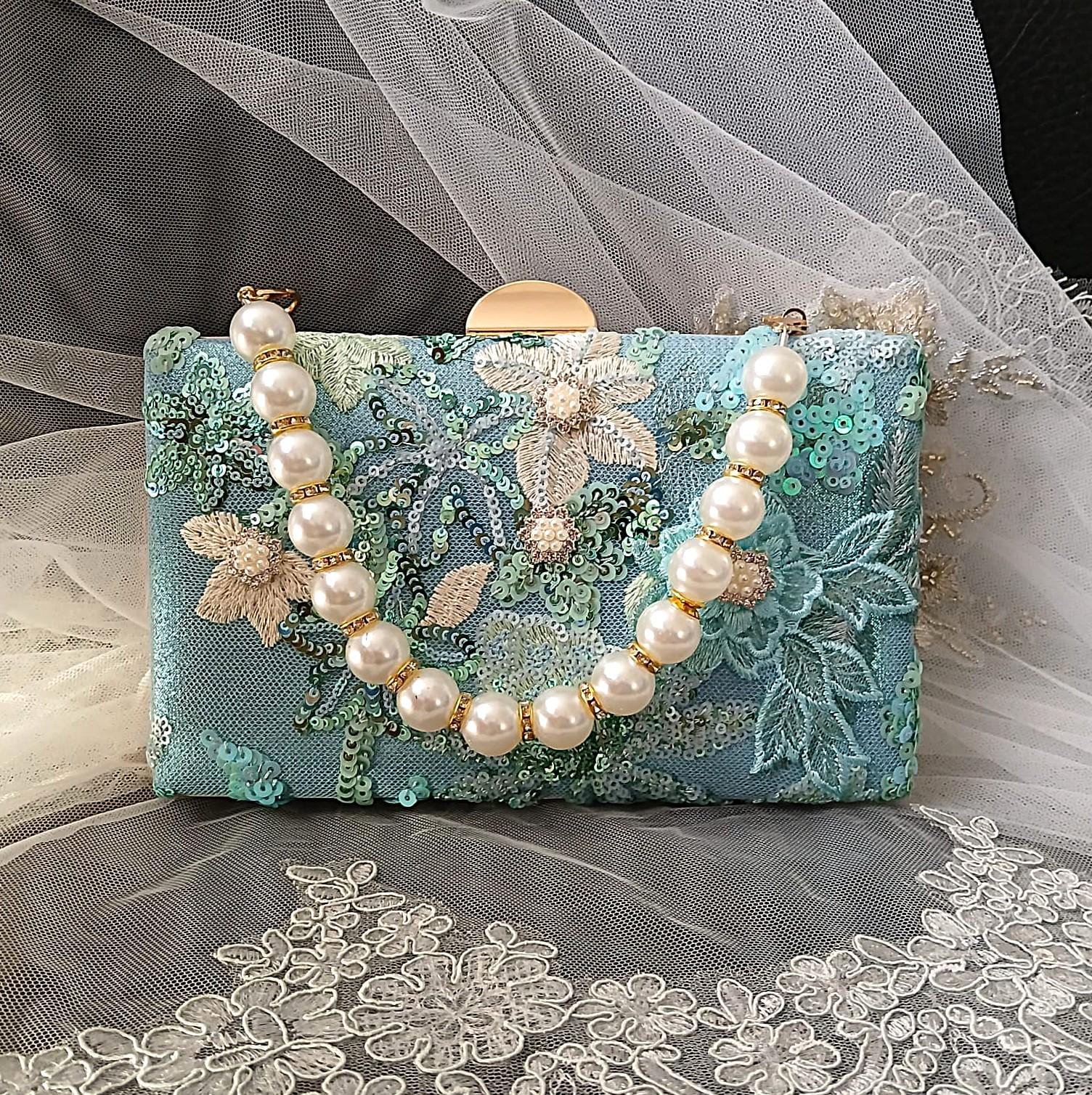 Turquoise Floral Hat & Embroidered Clutch Bag Set: Formal Event Accessories