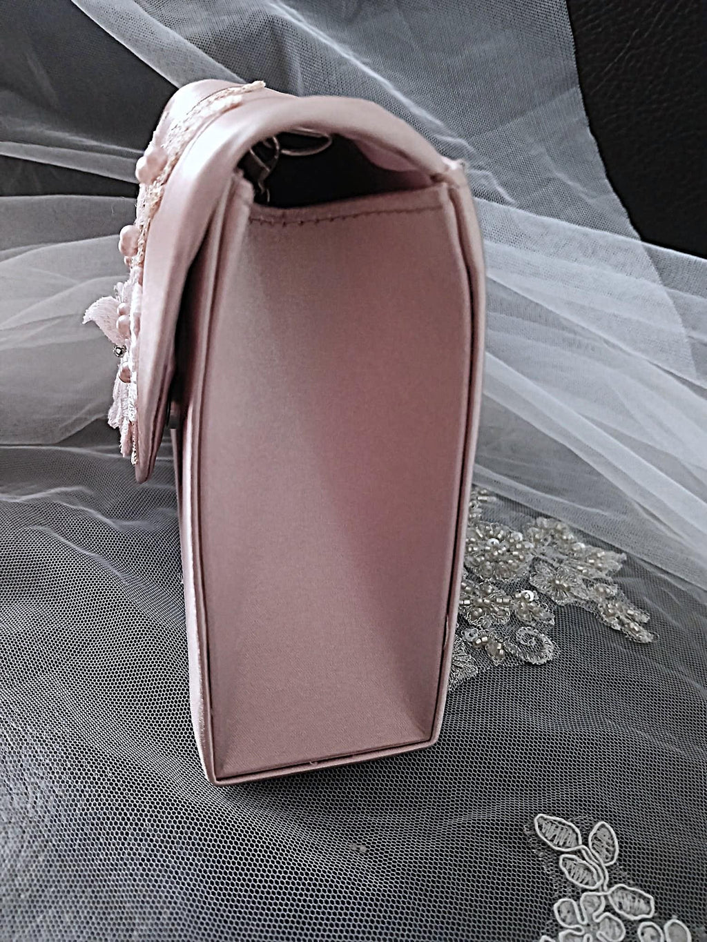 Blush Pink Floral Hat & Satin Clutch Bag Set For Formal Event And Party