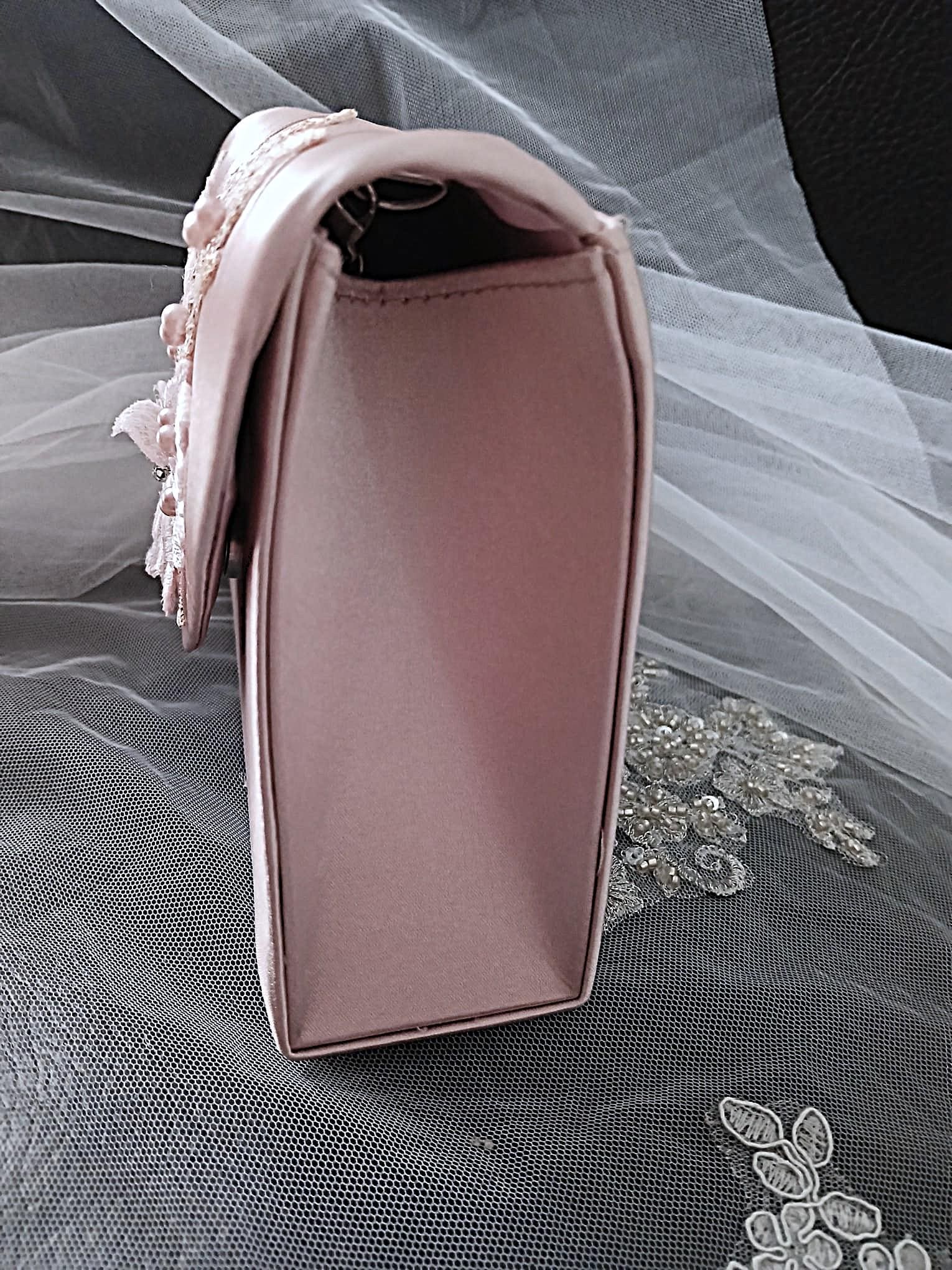 Blush Pink Floral Hat & Satin Clutch Bag Set For Formal Event And Party