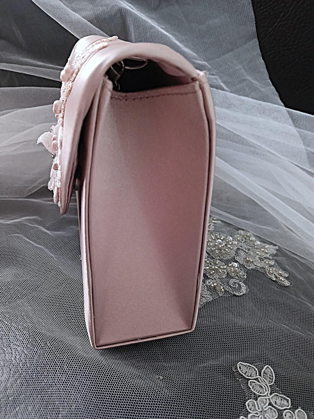 Blush Pink Floral Hat & Satin Evening Clutch Bag Set For Formal Event