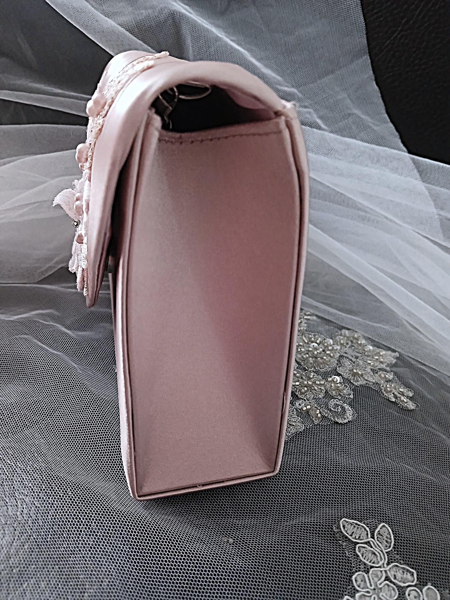 Blush Pink Floral Hat & Satin Evening Clutch Bag Set For Formal Event