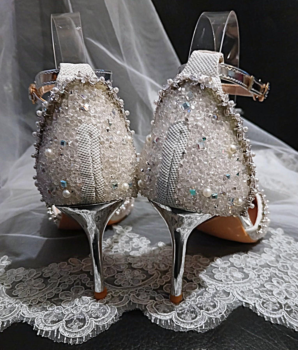 Pearl Crystal Wedding Shoes With 8cm Heels: Bridal Sandals