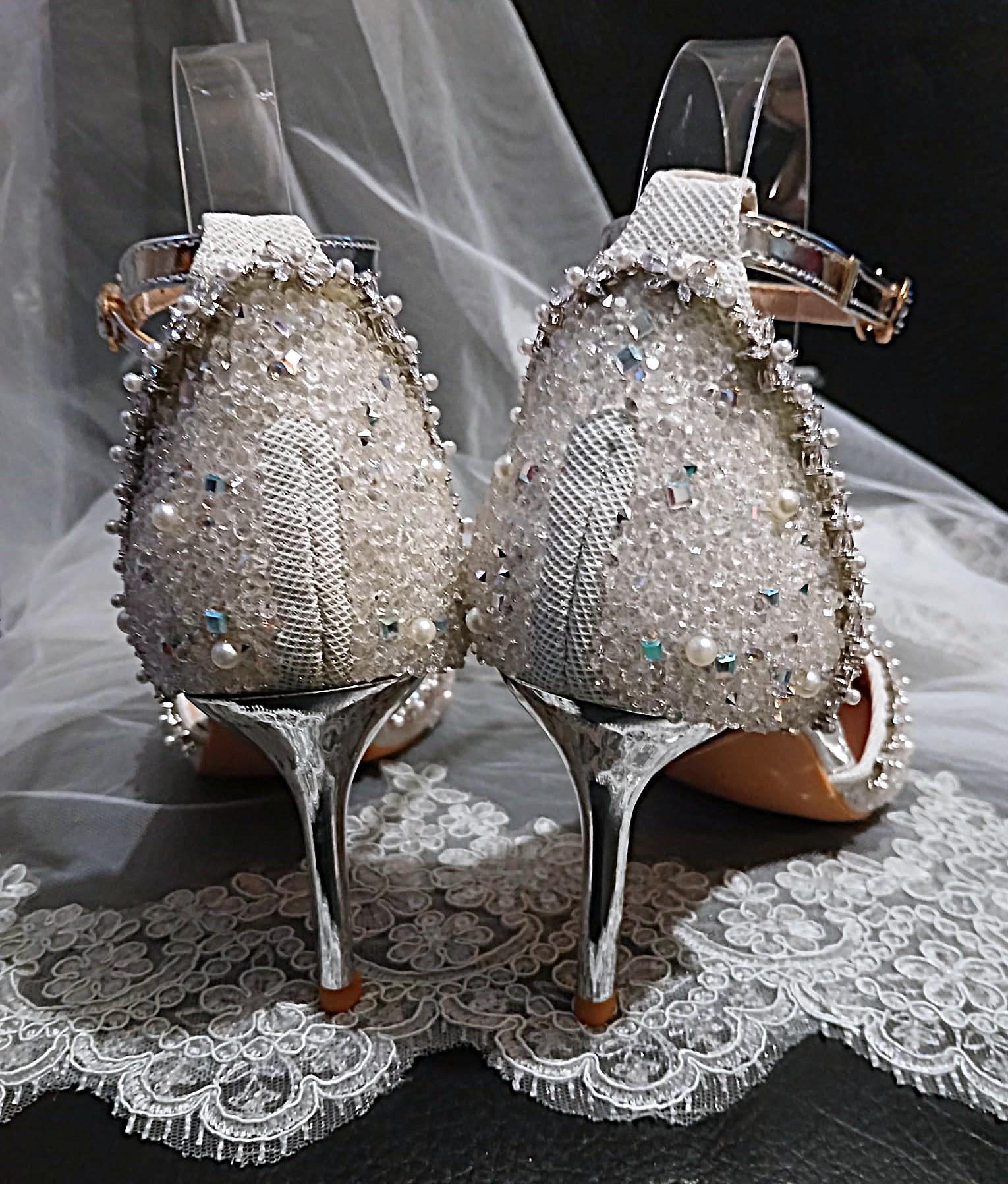 Pearl Crystal Wedding Shoes With 8cm Heels: Bridal Sandals