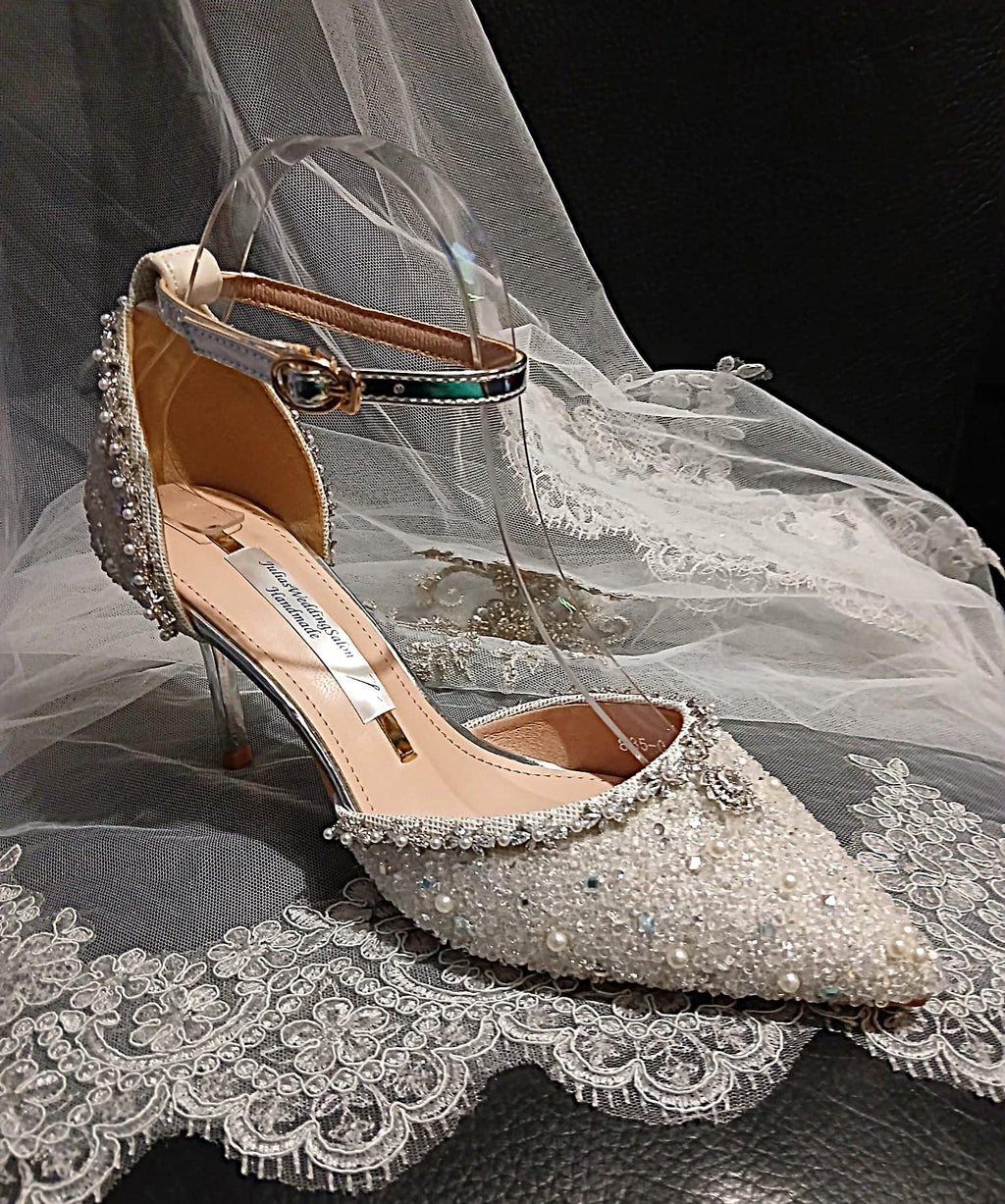 Pearl Crystal Wedding Shoes With 8cm Heels: Bridal Sandals