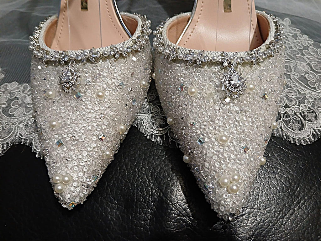 Pearl Crystal Wedding Shoes With 8cm Heels: Bridal Sandals
