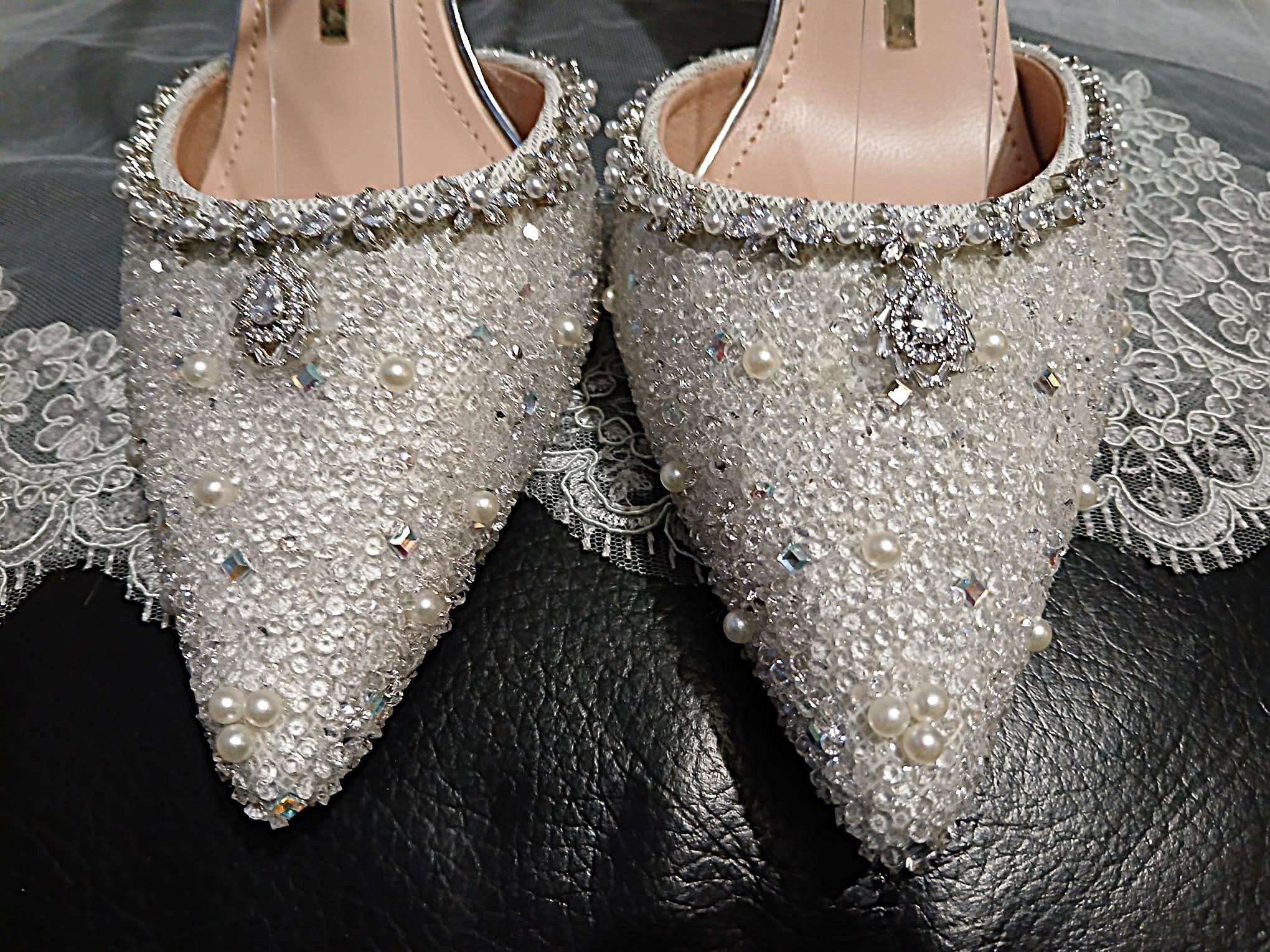 Pearl Crystal Wedding Shoes With 8cm Heels: Bridal Sandals