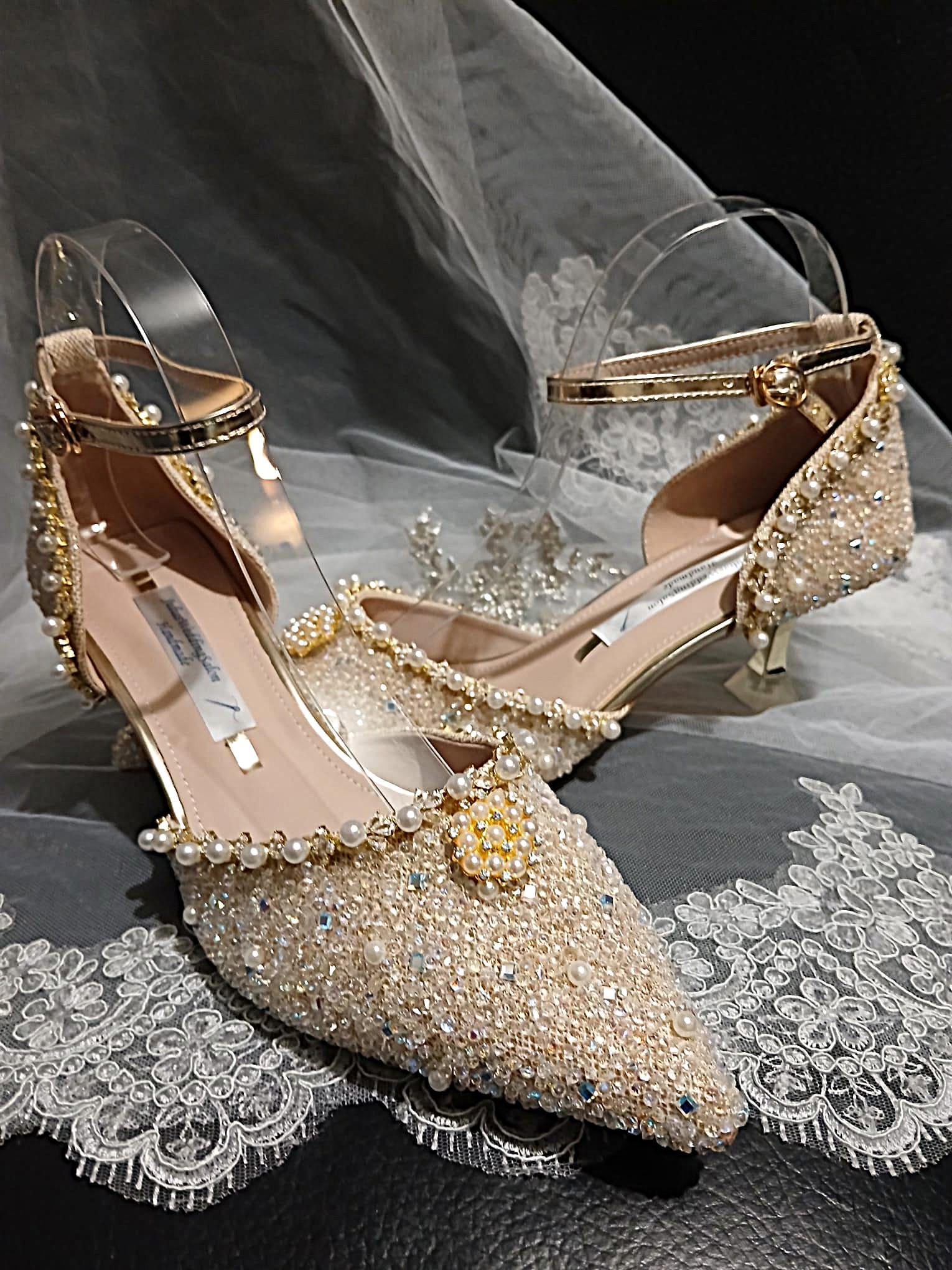 Ivory Pearl Crystal Wedding Sandals with Matching Clutch Bag And Hair Band