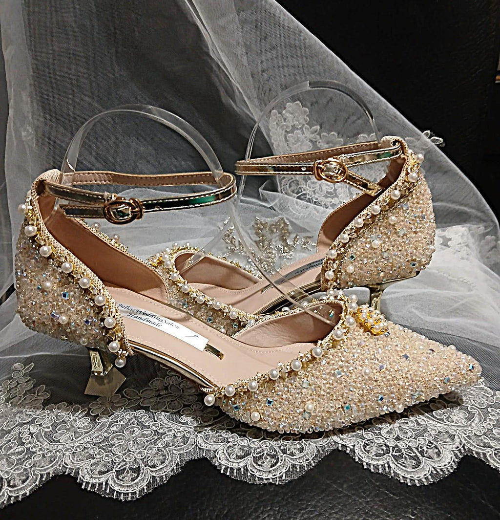 Ivory Pearl Crystal Wedding Sandals with Matching Clutch Bag And Hair Band