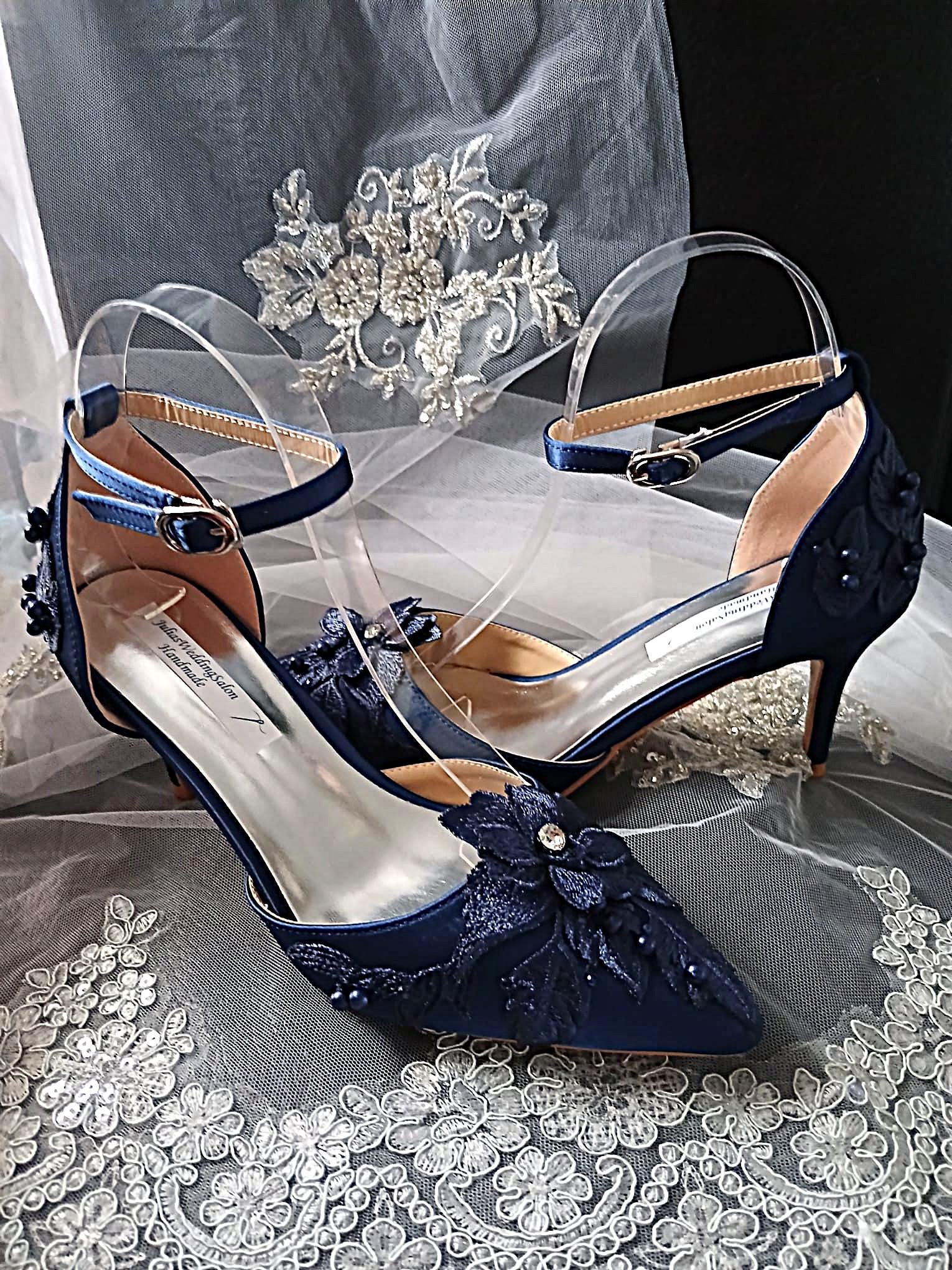 Navy Blue Floral Thin Heel Sandal Hat & Clutch Set: Formal Occasion Footwear