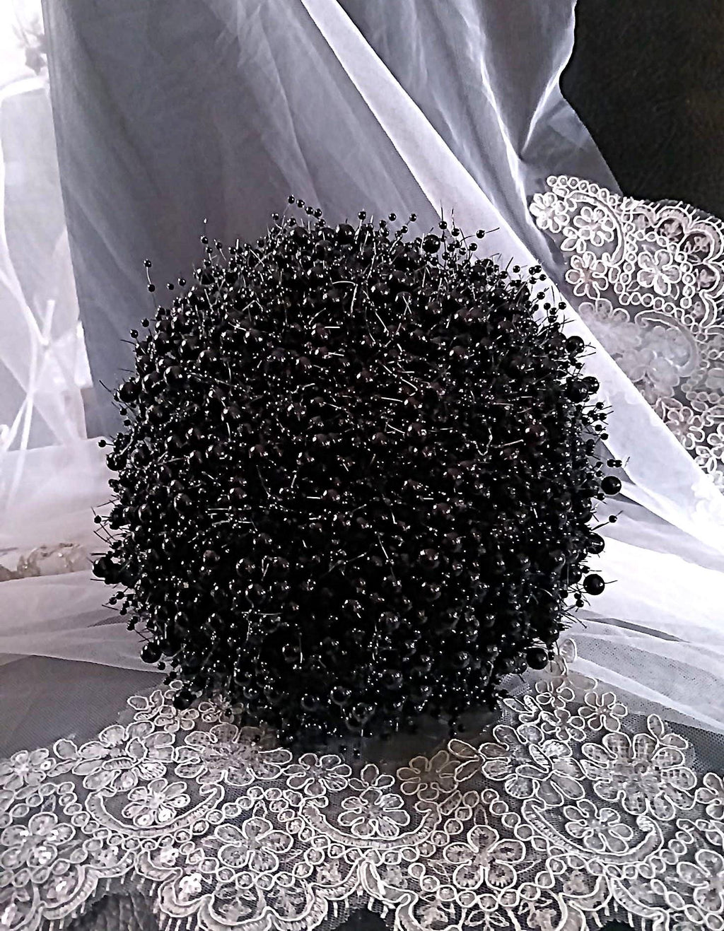 Black Pearl Round Posy Bouquet for Bride or Bridesmaid - Gothic And Dark