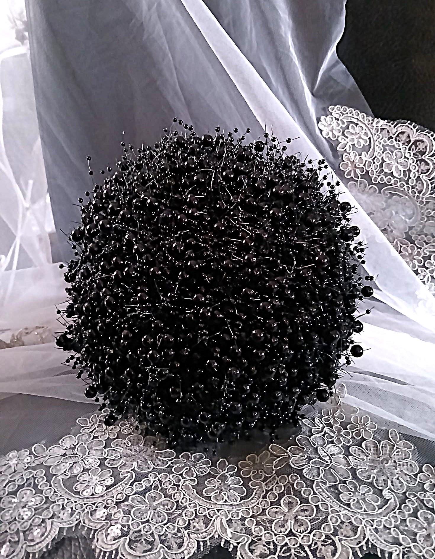 Black Pearl Round Posy Bouquet for Bride or Bridesmaid - Gothic And Dark