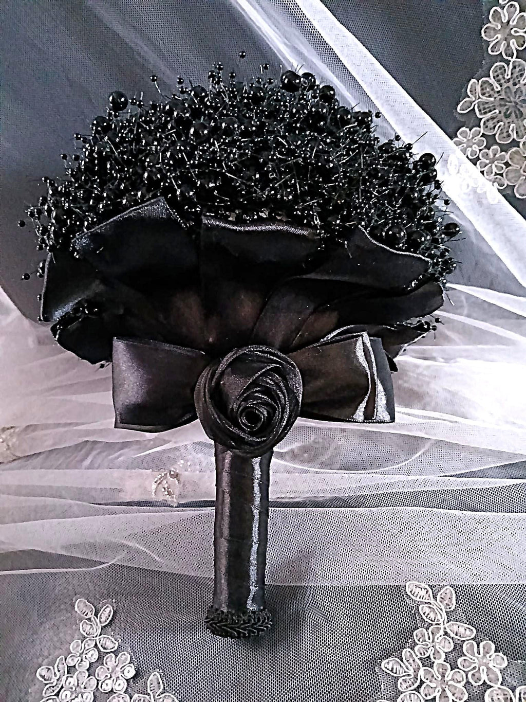 Black Pearl Round Posy Bouquet for Bride or Bridesmaid - Gothic And Dark