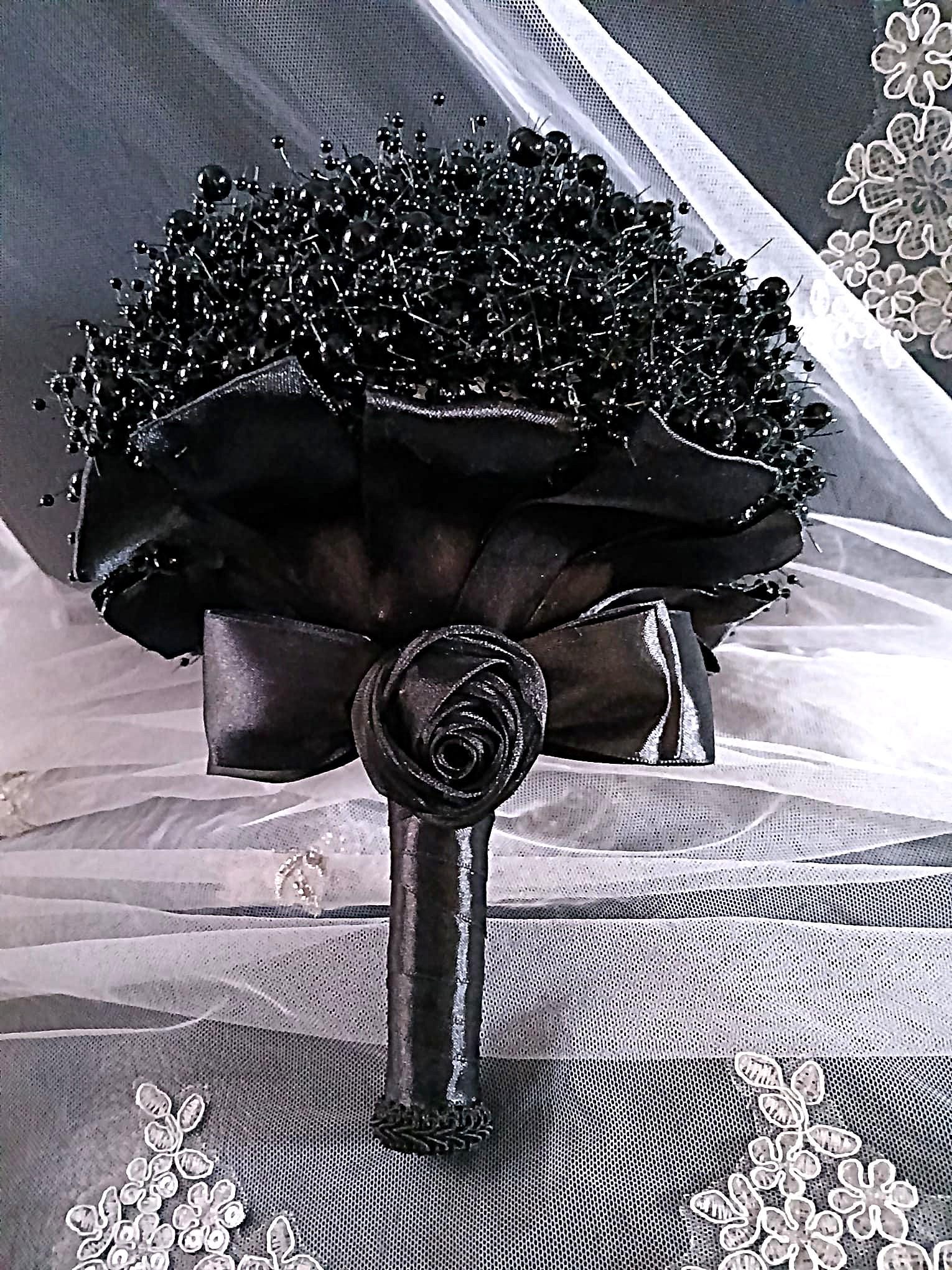 Black Pearl Round Posy Bouquet for Bride or Bridesmaid - Gothic And Dark