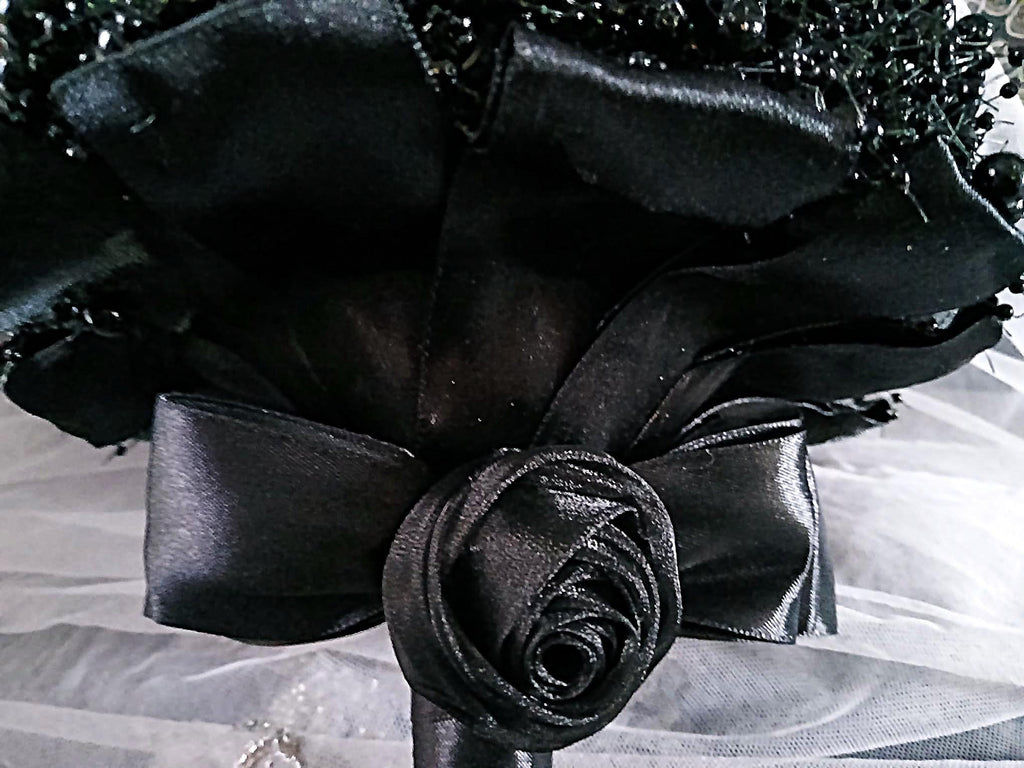 Black Pearl Round Posy Bouquet for Bride or Bridesmaid - Gothic And Dark