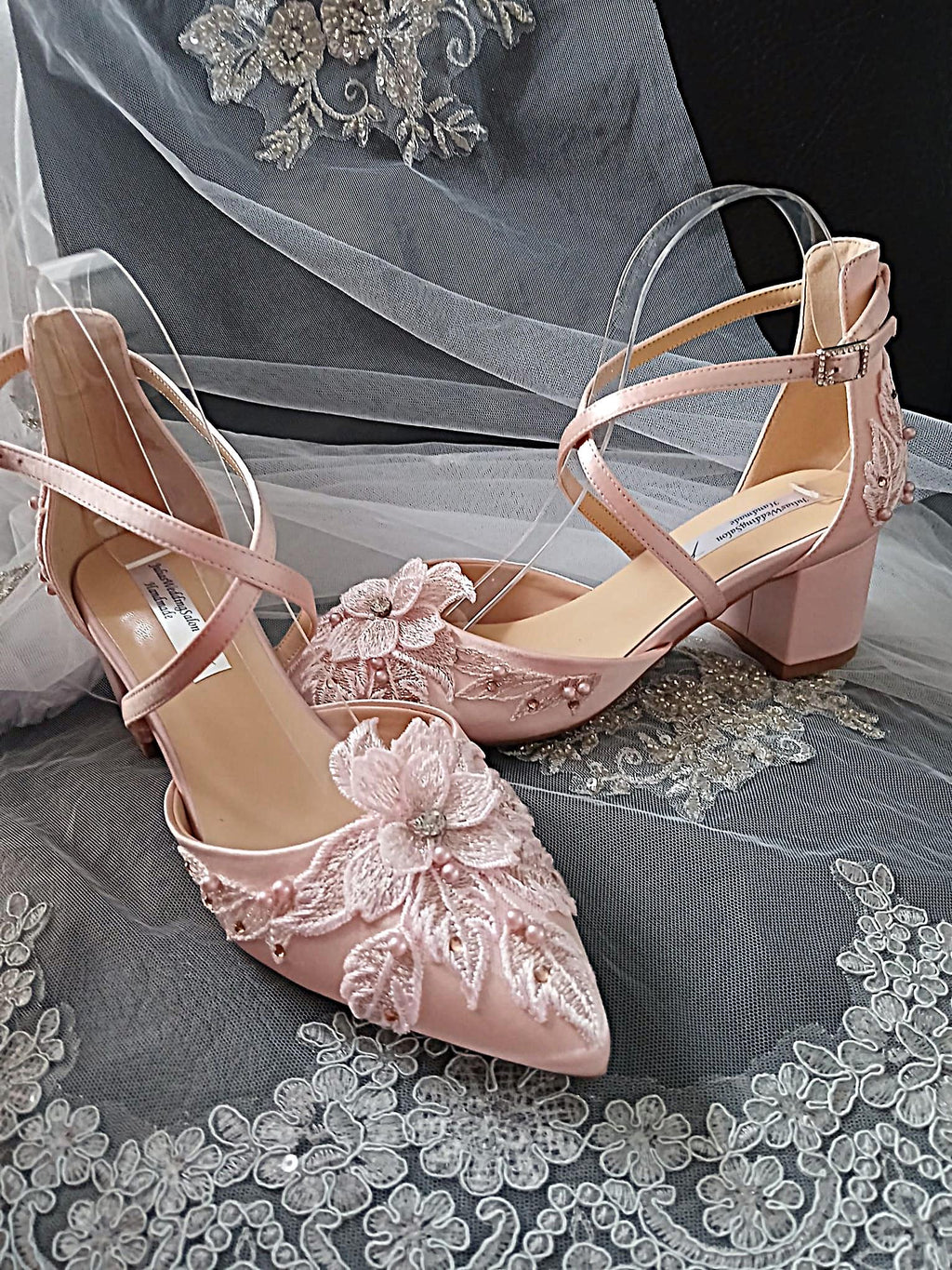 Blush Pink Floral 2 Inches Block Heel Shoe Hat and Clutch Set