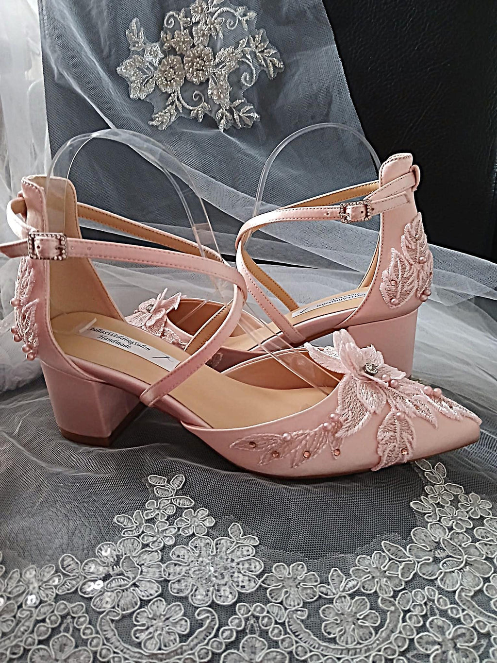 Blush Pink Floral 2 Inches Block Heel Shoe Hat and Clutch Set