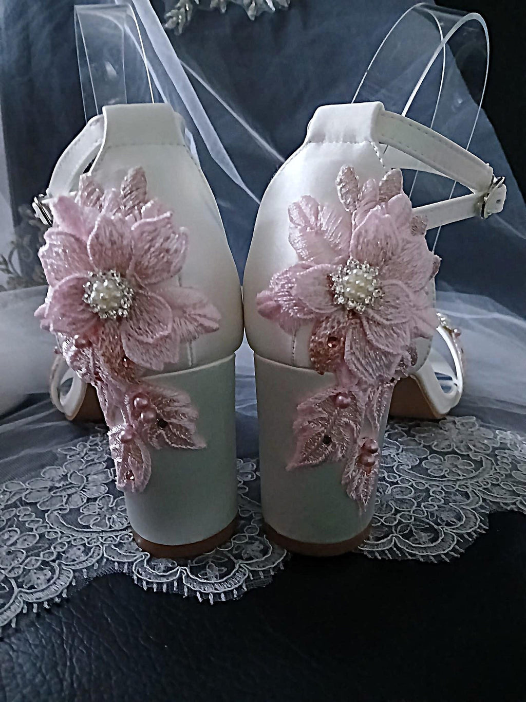 Ivory Floral Block Heel Sandal Hat & Clutch Set: Formal Occasion Footwear