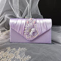 Light Purple Satin Evening Clutch: Floral Wedding Handbag With Chain