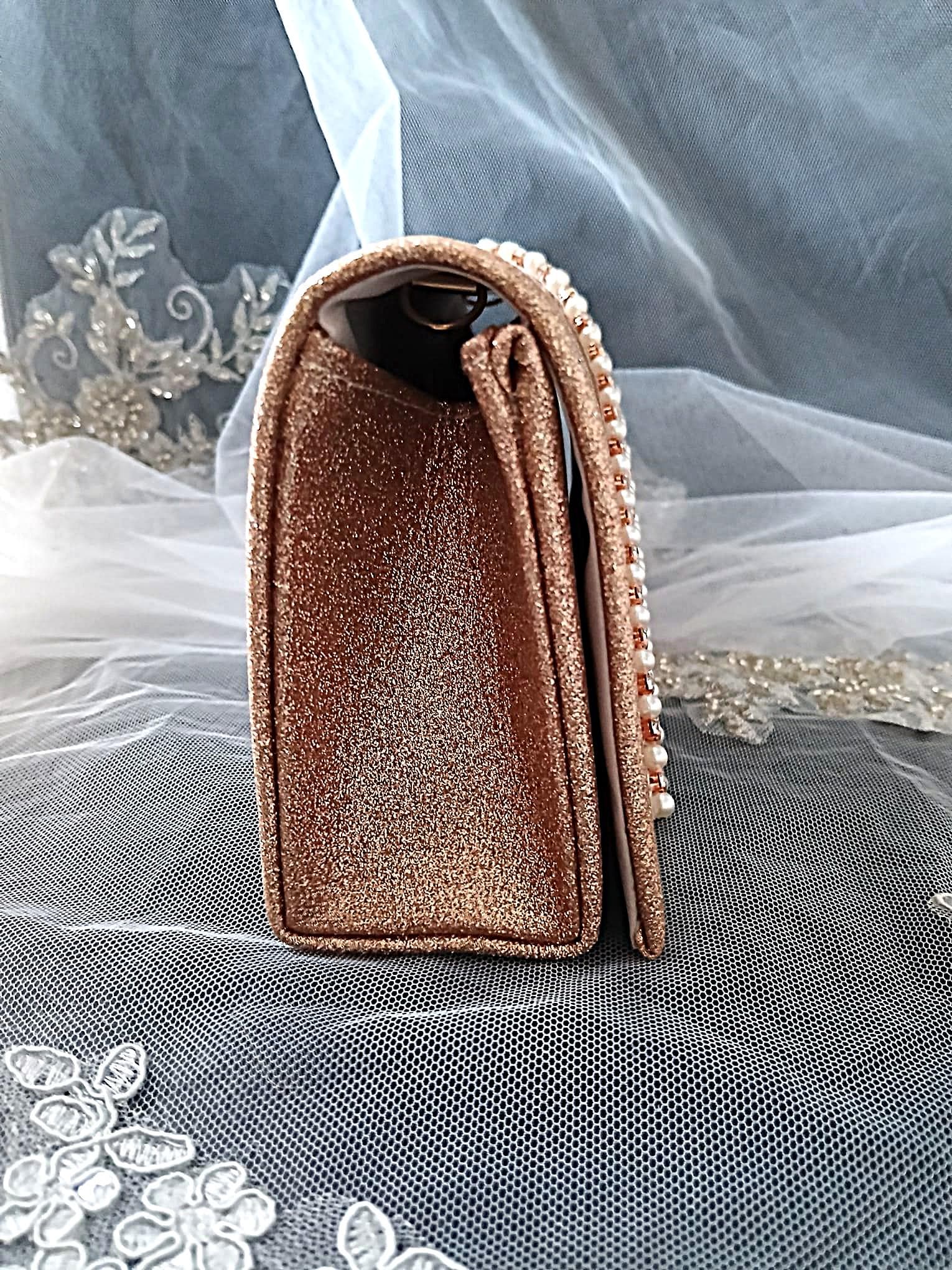Rose Gold Floral Hat & Glitter Clutch Bag Set: Formal Event Accessories