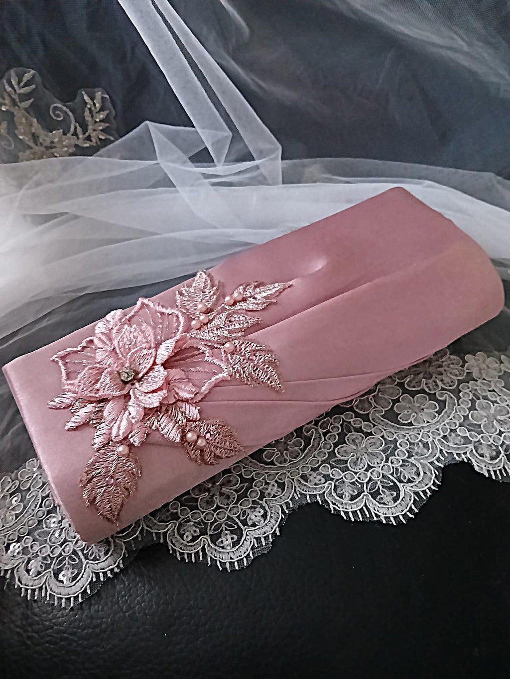 Dusky Pink Floral Fascinator Hat & Satin Clutch Bag Set