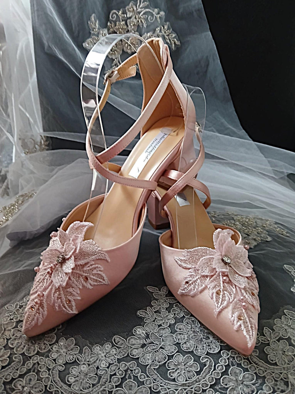 Blush Pink Floral 2 Inches Block Heel Shoe Hat and Clutch Set