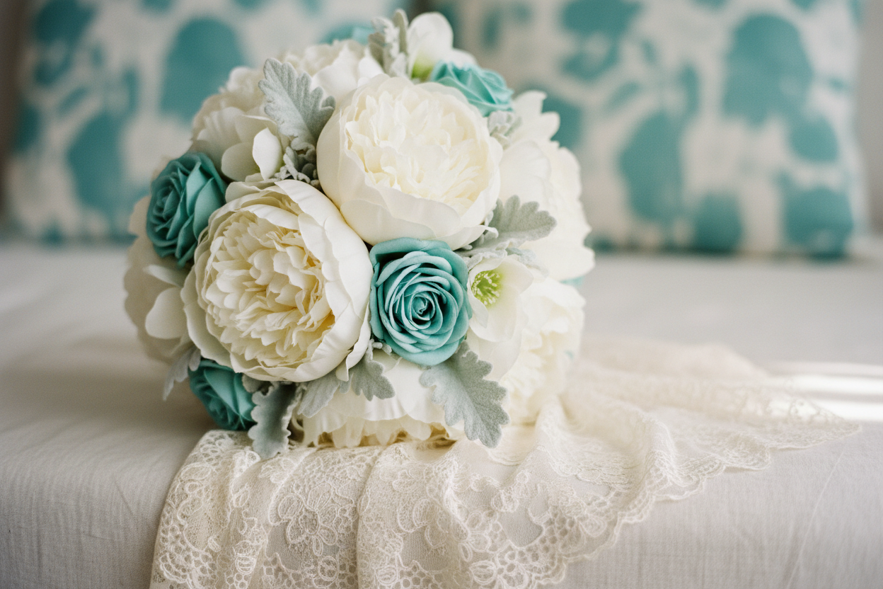 Ivory and Turquoise Bridal Detail Shot